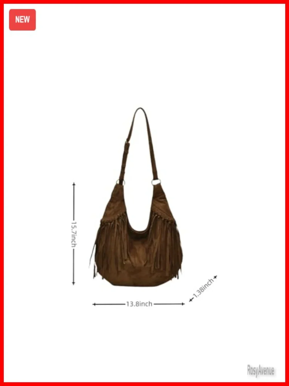 Vintage Suede Fringe Hobo Bag Crossbody Shoulder Purse Tote